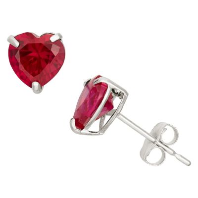 Jordan Blue NYC Lab Created 10KT Gold Created Pink Sapphirel Heart Stud Earrings, Red