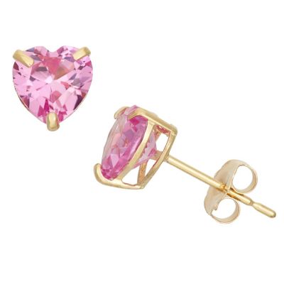 Jordan Blue NYC Lab Created 10KT Gold Created Pink Sapphirel Heart Stud Earrings
