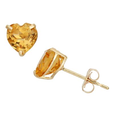 Jordan Blue NYC Lab Created 10KT Gold Created Pink Sapphirel Heart Stud Earrings, Orange