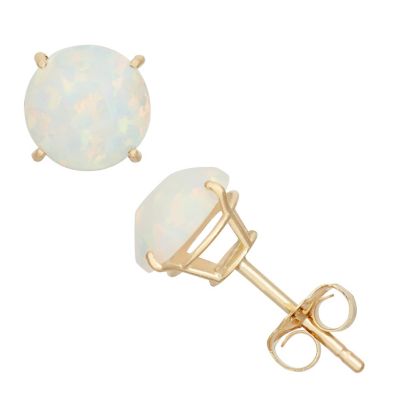 Jordan Blue NYC Lab Created 10KT Gold Rnd Created Opal Stud Earrings, White