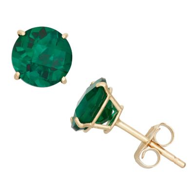 Jordan Blue NYC Lab Created 10KT Gold Rnd Created Opal Stud Earrings, Green