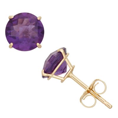Jordan Blue NYC Lab Created 10KT Gold Rnd Created Opal Stud Earrings, Purple