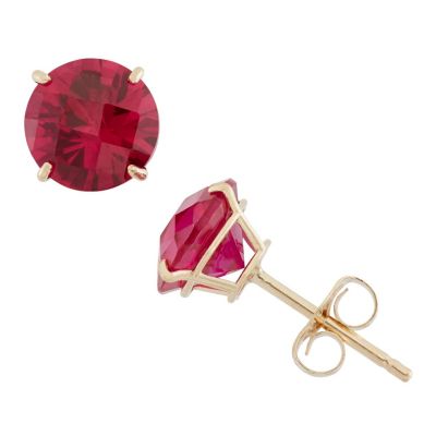 Jordan Blue NYC Lab Created 10KT Gold Rnd Created Opal Stud Earrings, Red