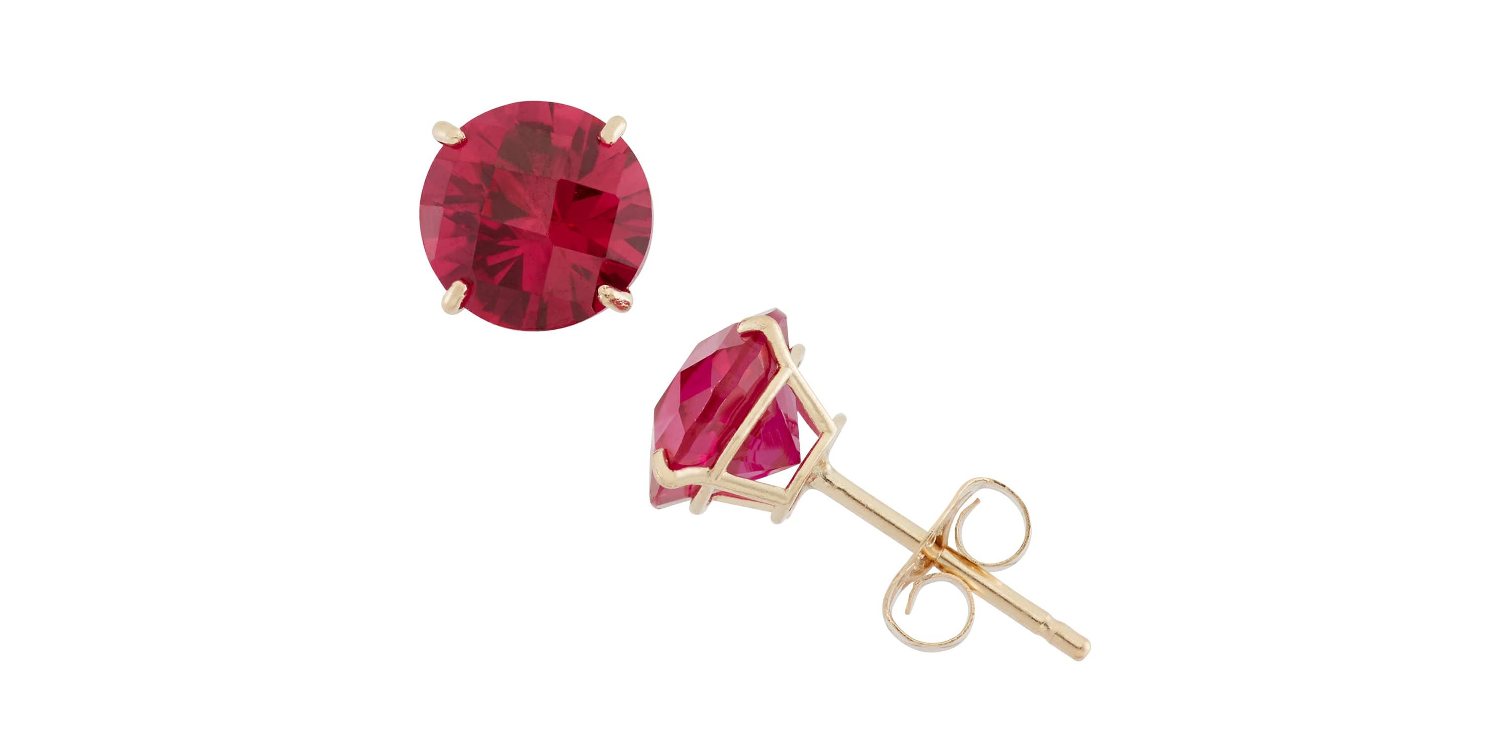 Lab Created 10Ktw Gold Rnd Created Ruby Stud Earrings