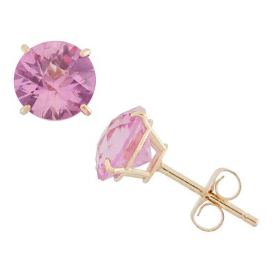 Jordan Blue NYC Lab Created 10KT Gold Rnd Created Opal Stud Earrings, Pink