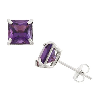 Jordan Blue NYC 10Kt Swiss Blue Topaz Square Stud Earrings, Purple