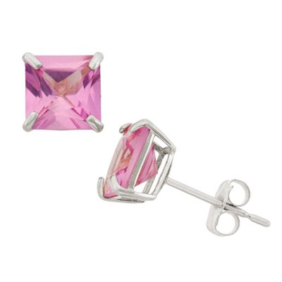 Jordan Blue NYC 10Kt Swiss Blue Topaz Square Stud Earrings, Pink