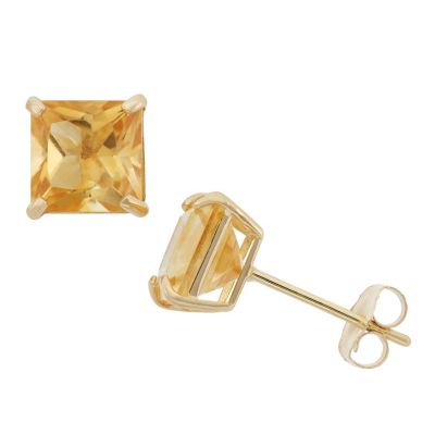 Jordan Blue NYC 10Kt Swiss Blue Topaz Square Stud Earrings, Orange