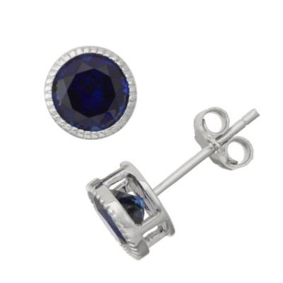 Jordan Blue NYC Lab Created Sterling Silver Created Sapphire Bezel Stud Earring