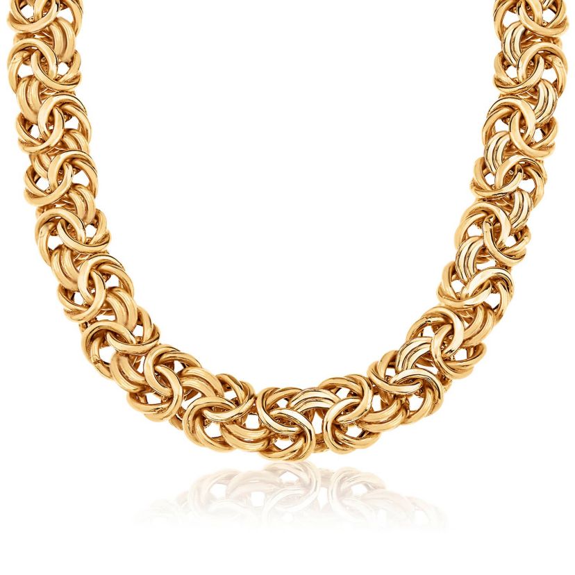 10Kt Gold Mens 7.5mm Byzantine Chain Necklace