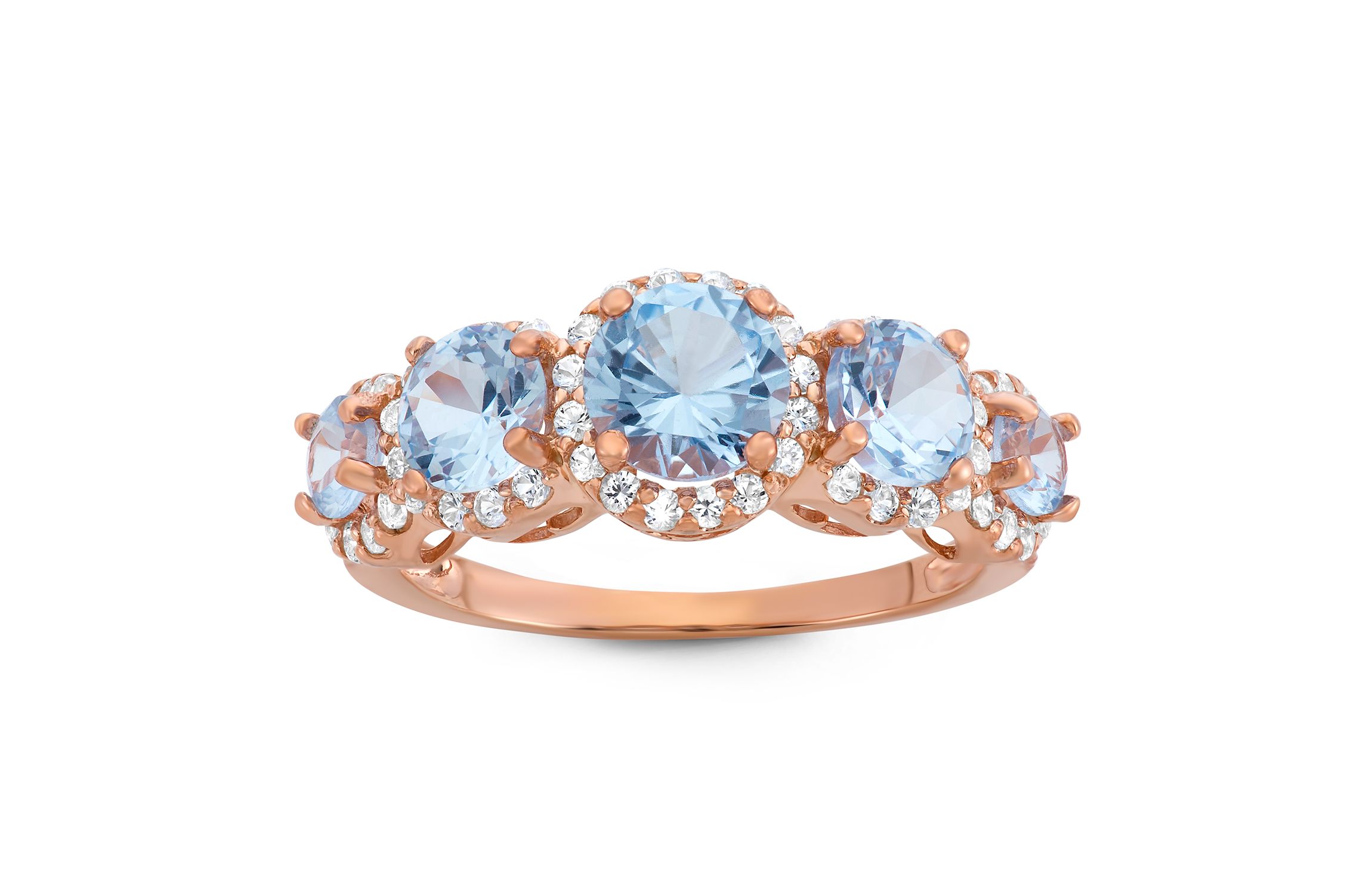 Lab Created Sterling Silver Created Aqua 5 Pc Stone Ring