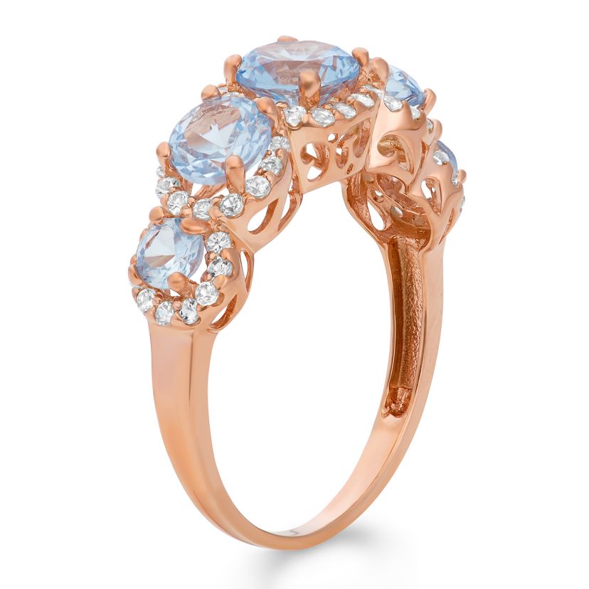 Lab Created Sterling Silver Created Aqua 5 Pc Stone Ring