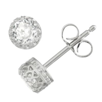 Jordan Blue NYC Sterling Silver 4mm Round Amethyst Stud Earring, White