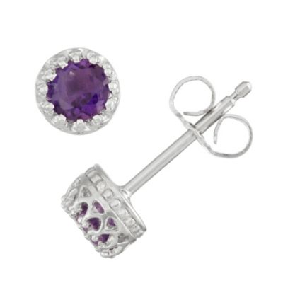 Jordan Blue NYC Sterling Silver 4mm Round Amethyst Stud Earring, Purple