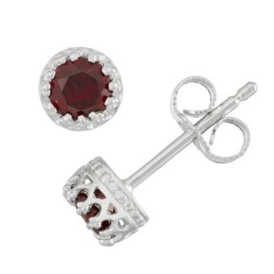 Jordan Blue NYC Sterling Silver 4mm Round Amethyst Stud Earring, Red