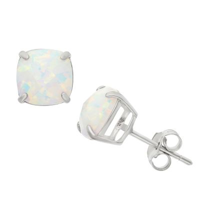 Jordan Blue NYC Lab Created Sterling Silver 8mm Created Aqua Cushion Stud Earrings, White