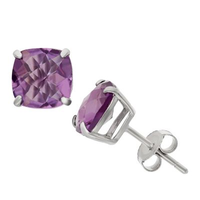 Jordan Blue NYC Lab Created Sterling Silver 8mm Created Aqua Cushion Stud Earrings, Purple