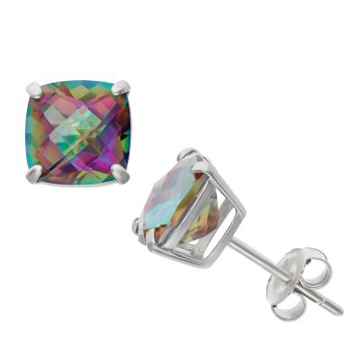 Jordan Blue NYC Lab Created Sterling Silver 8mm Created Aqua Cushion Stud Earrings