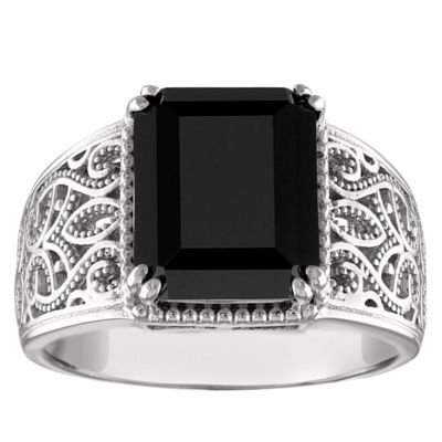 Jordan Blue NYC Sterling Silver Black Spinel Emerald Cut Ring, 6