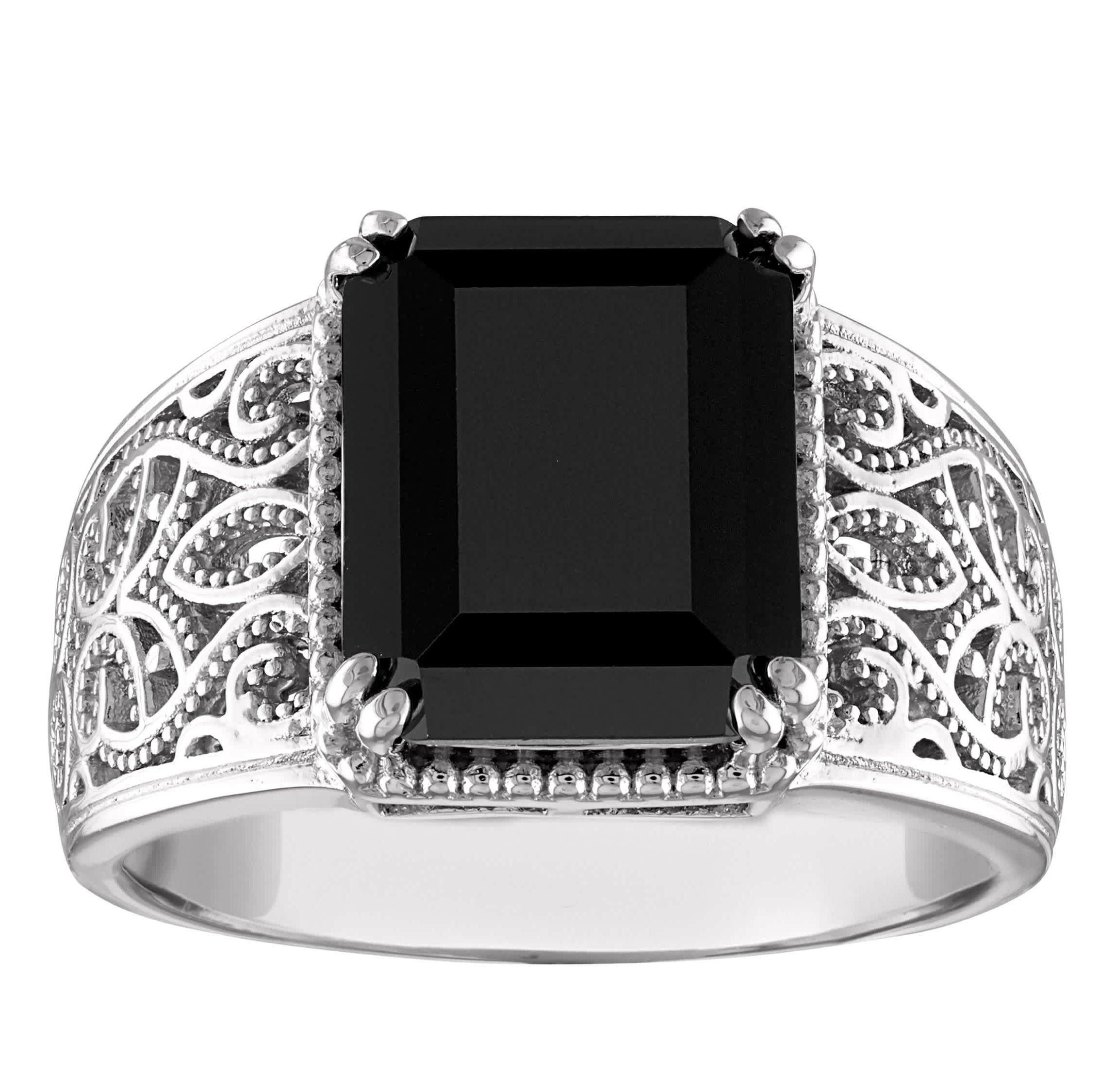 Sterling Silver Black Spinel Emerald Cut Ring