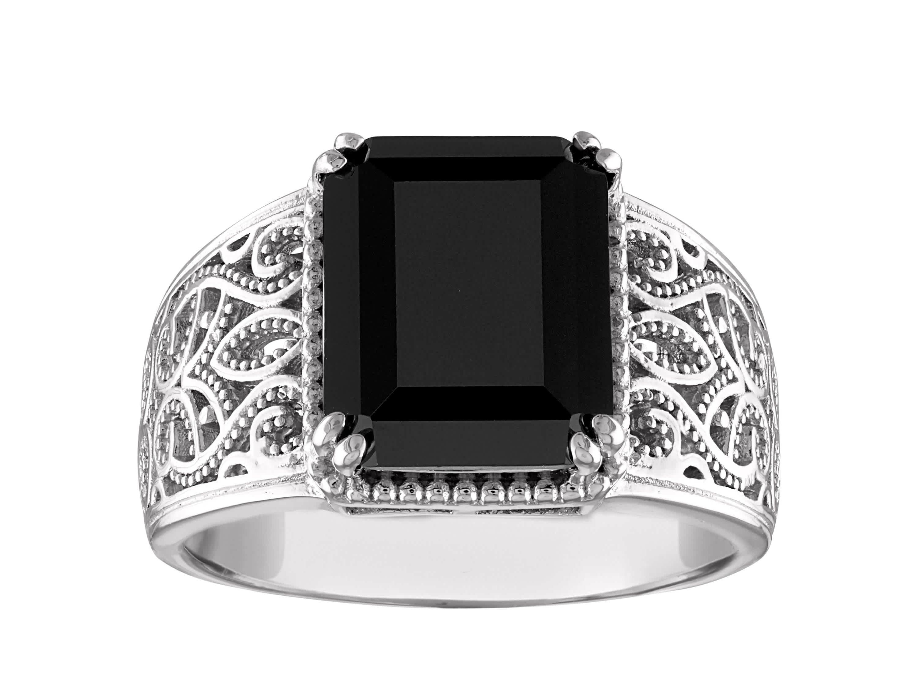 Sterling Silver Black Spinel Emerald Cut Ring