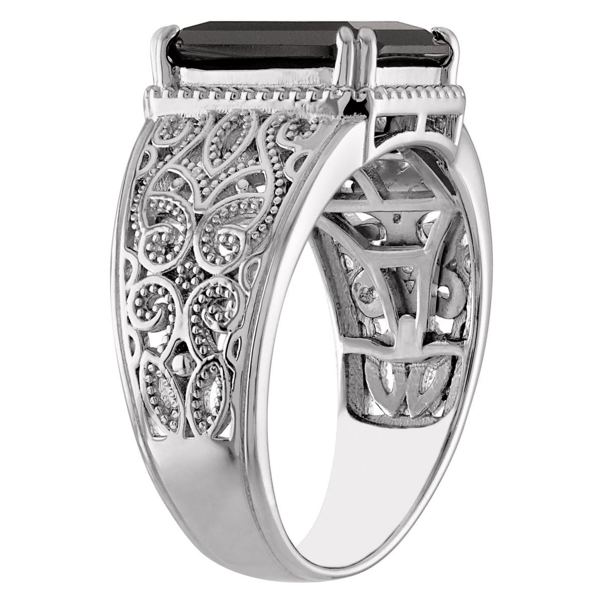 Sterling Silver Black Spinel Emerald Cut Ring