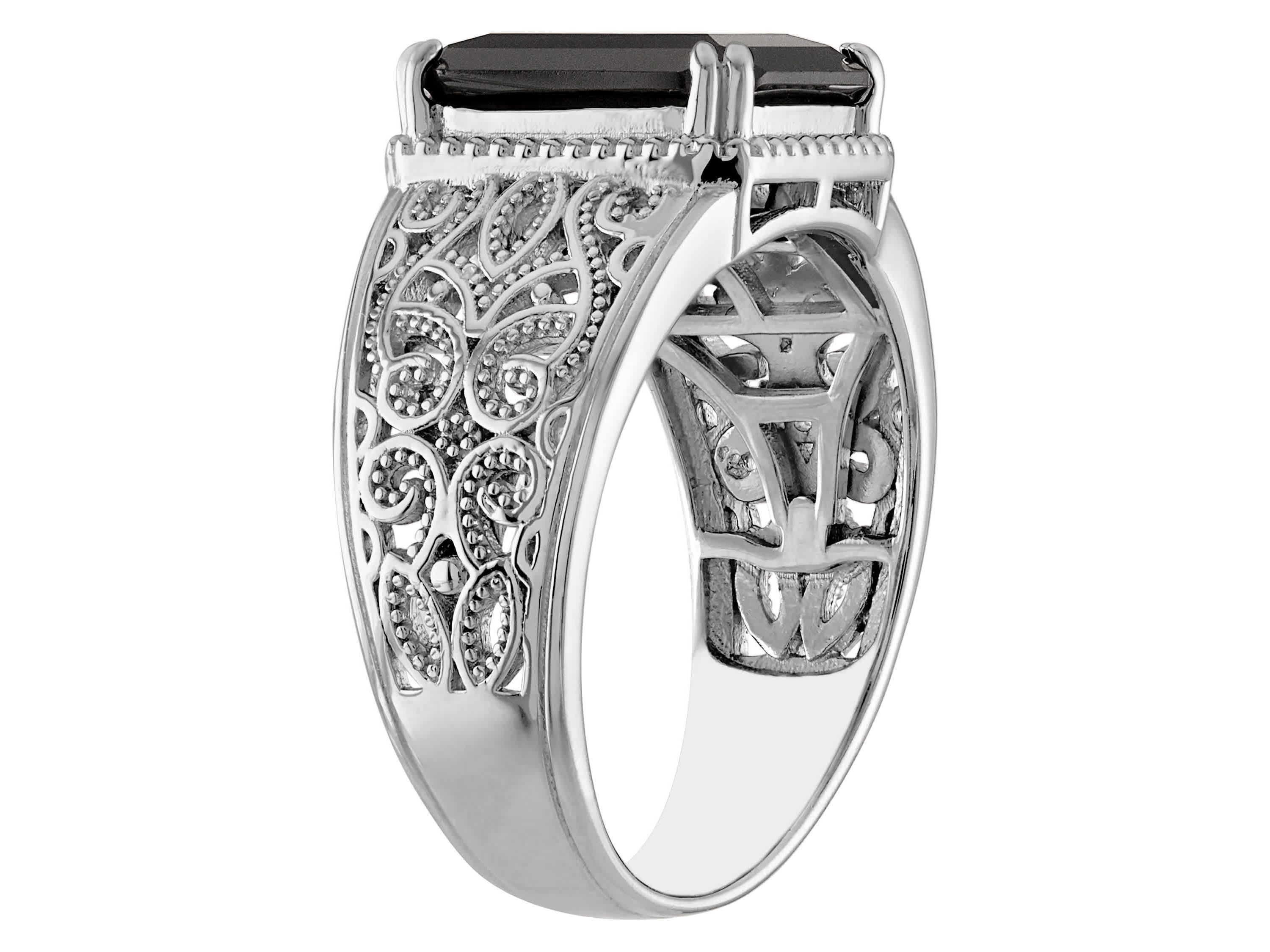 Sterling Silver Black Spinel Emerald Cut Ring