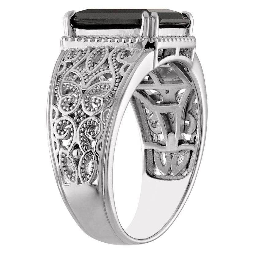 Sterling Silver Black Spinel Emerald Cut Ring