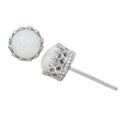 Jordan Blue NYC Lab Created STERLING SILVER 6MM ROUND CREATED AQUA CROWN STUD EARRING, White