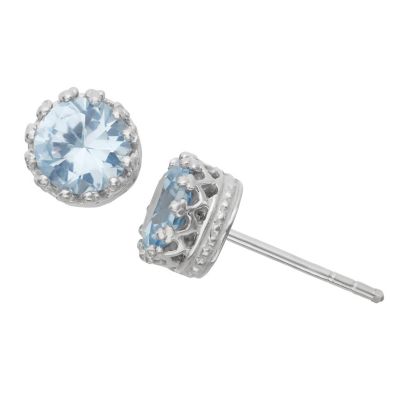 Jordan Blue NYC Lab Created STERLING SILVER 6MM ROUND CREATED AQUA CROWN STUD EARRING