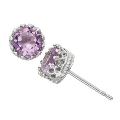 Jordan Blue NYC Lab Created STERLING SILVER 6MM ROUND CREATED AQUA CROWN STUD EARRING, Purple