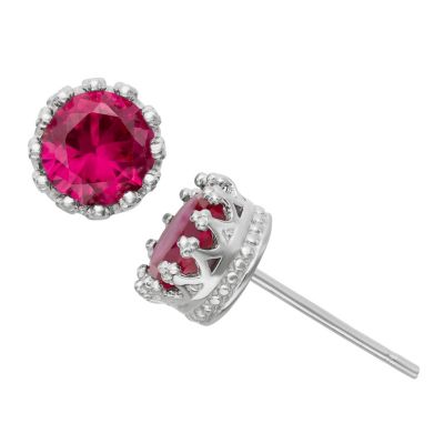 Jordan Blue NYC Lab Created STERLING SILVER 6MM ROUND CREATED AQUA CROWN STUD EARRING, Red