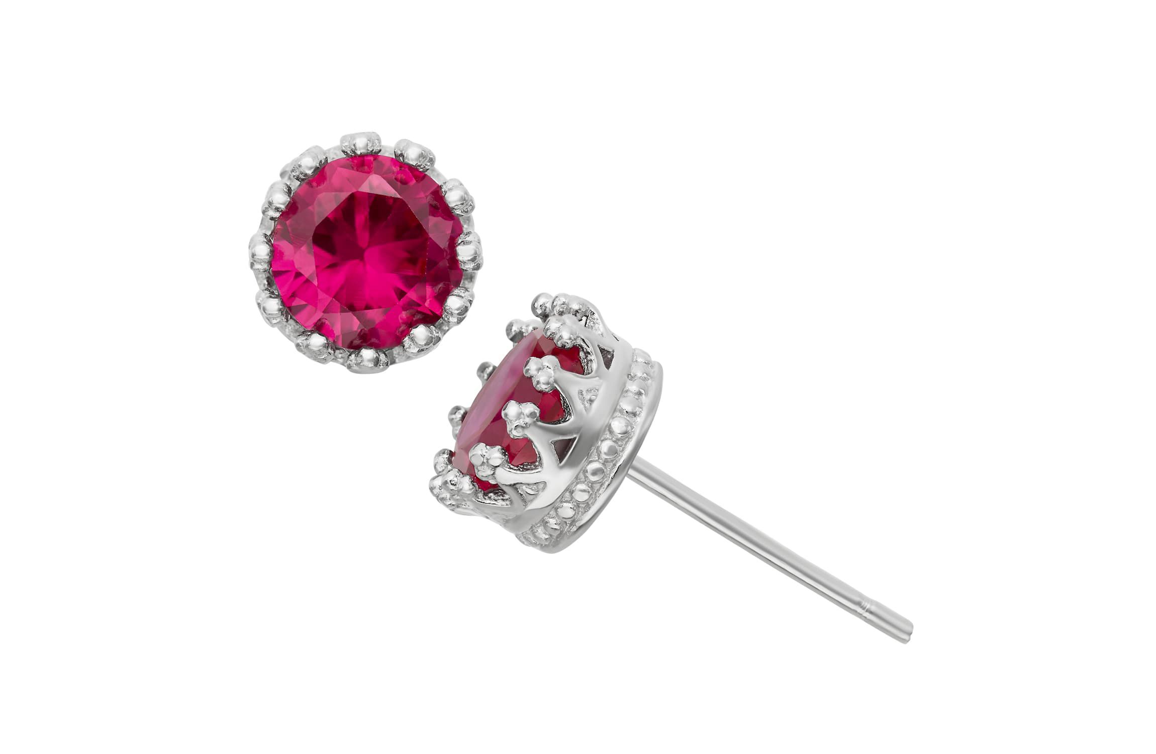 Lab Created Sterling Silver 6mm Round Created Opal Crown Stud Earring