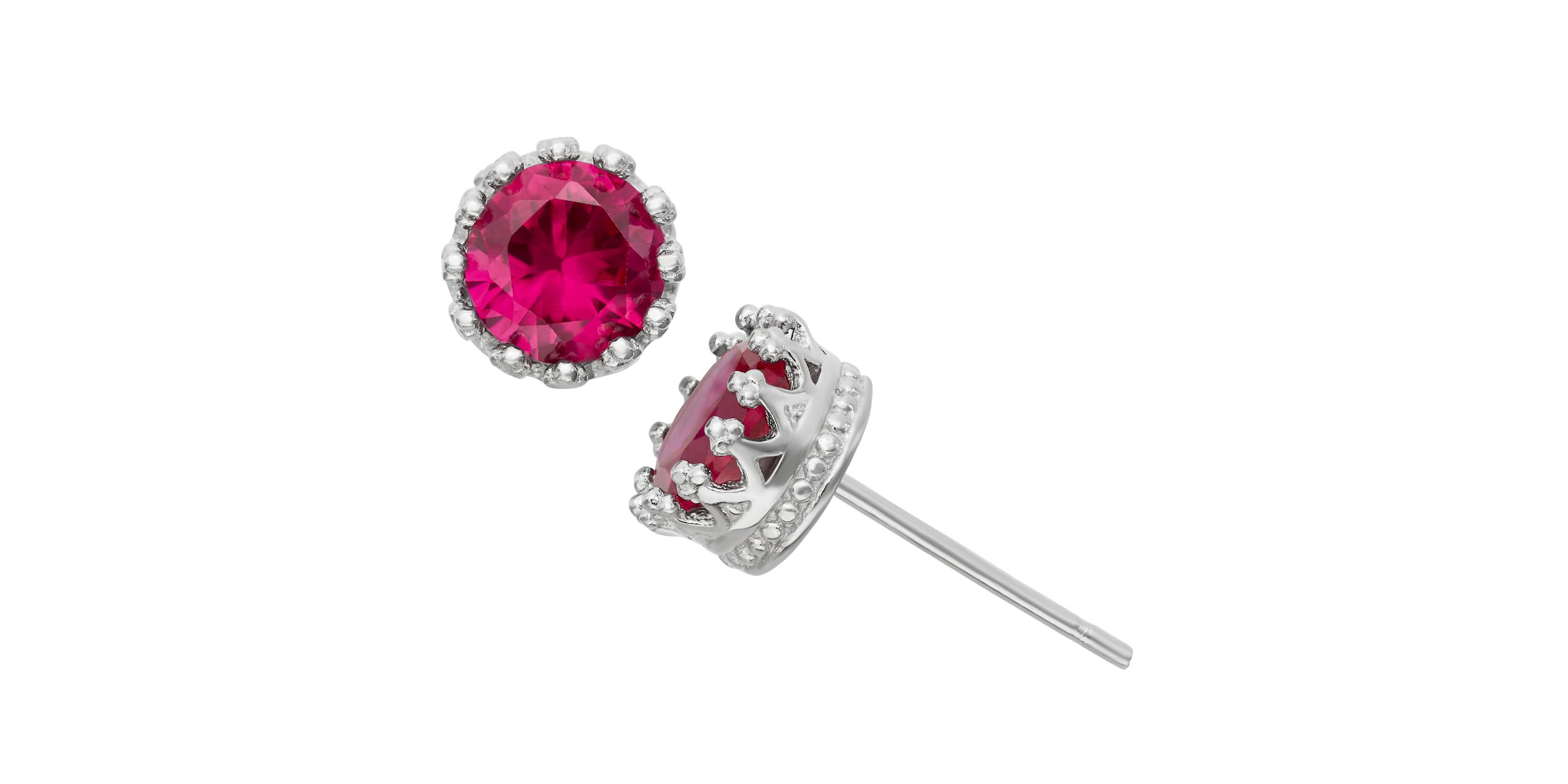 Lab Created Sterling Silver 6mm Round Created Opal Crown Stud Earring