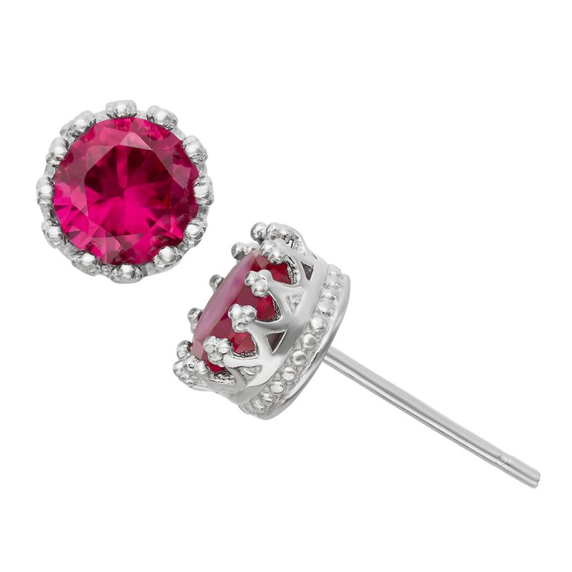 Lab Created Sterling Silver 6mm Round Created Opal Crown Stud Earring