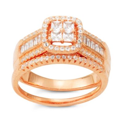 Jordan Blue NYC Lab Created Sterling Silver Created White Sapphire 2 Pc Ring, Pink, 6