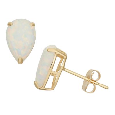 Jordan Blue NYC Lab Created 10KT Gold CREATED RUBY PEAR CUT STUD EARRINGS, White