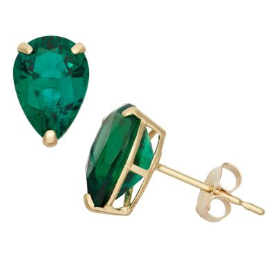Jordan Blue NYC Lab Created 10KT Gold CREATED RUBY PEAR CUT STUD EARRINGS, Green