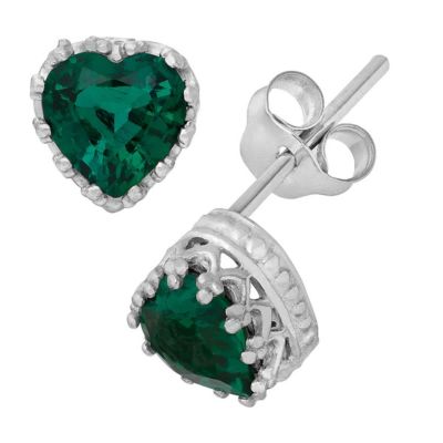 Jordan Blue NYC Sterling Silver 6mm Amethyst Heart Stud Earring, Green