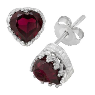 Jordan Blue NYC Sterling Silver 6mm Amethyst Heart Stud Earring, Red