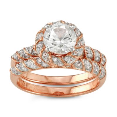 Jordan Blue NYC Lab Created Sterling Silver Created White Sapphire 2 Pc Ring, Pink, 6