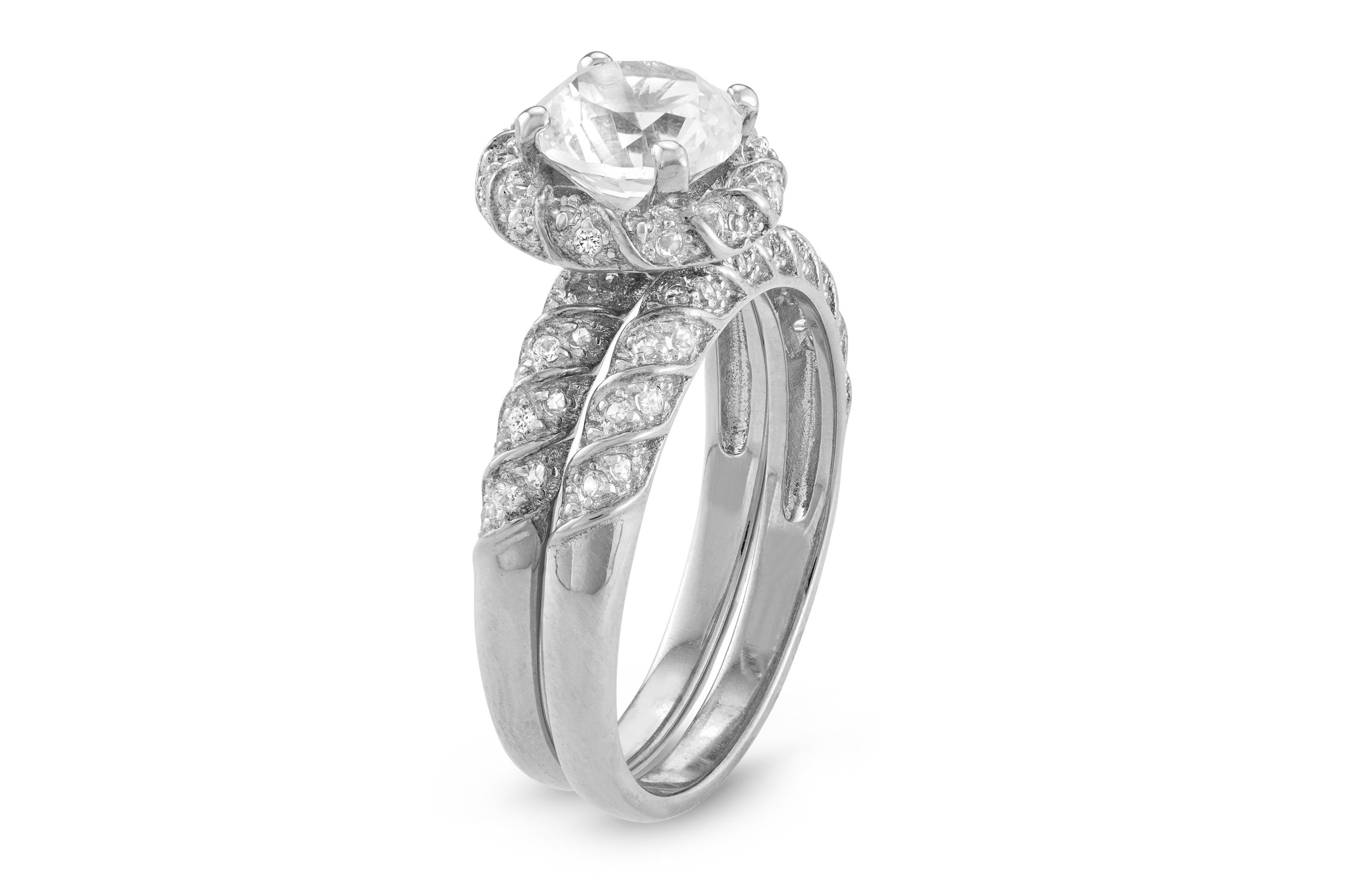 Lab Created Sterling Silver Created White Sapphire 2 Pc Ring