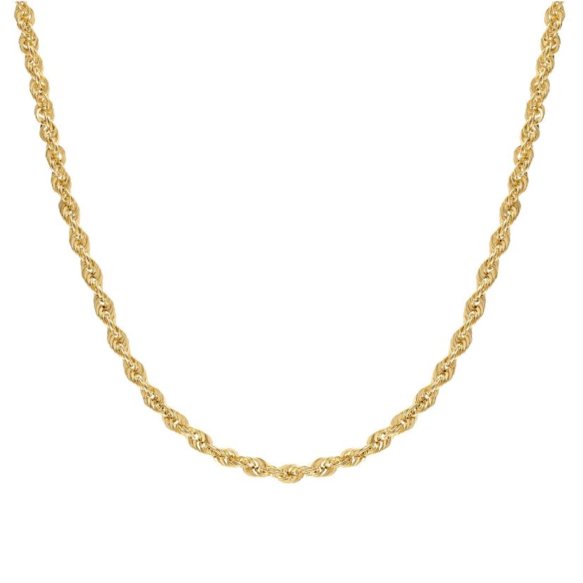 14Kt Gold Mens 3.1mm Rope Chain Necklace