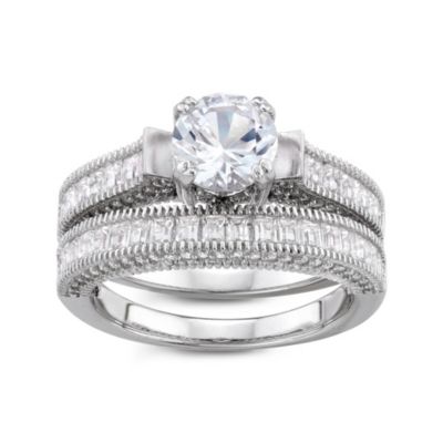 Jordan Blue NYC Lab Created Sterling Silver Created White Sapphire Rnd Halo Engagement Stackable Ring, 6