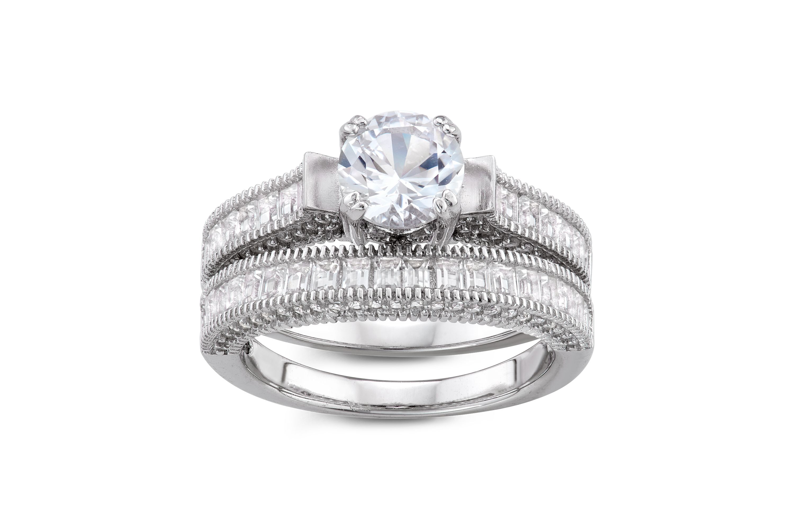 Lab Created Sterling Silver Created White Sapphire Rnd Halo Engagement Stackable Ring