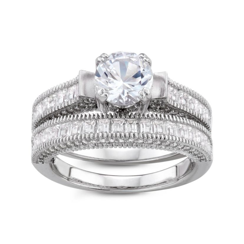 Lab Created Sterling Silver Created White Sapphire Rnd Halo Engagement Stackable Ring
