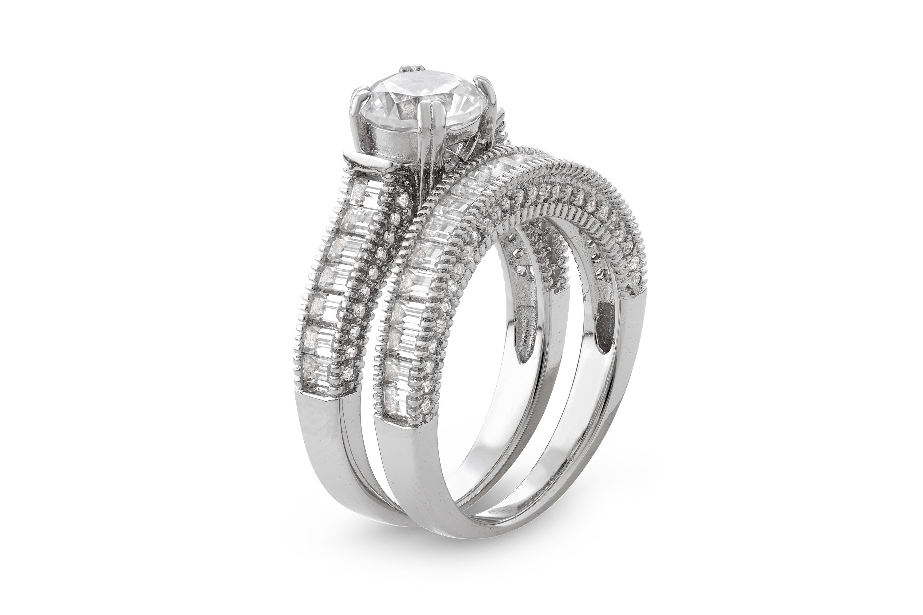 Lab Created Sterling Silver Created White Sapphire Rnd Halo Engagement Stackable Ring