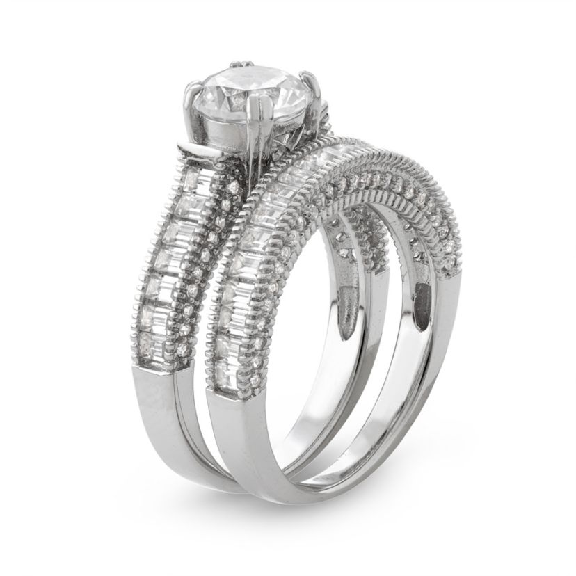 Lab Created Sterling Silver Created White Sapphire Rnd Halo Engagement Stackable Ring