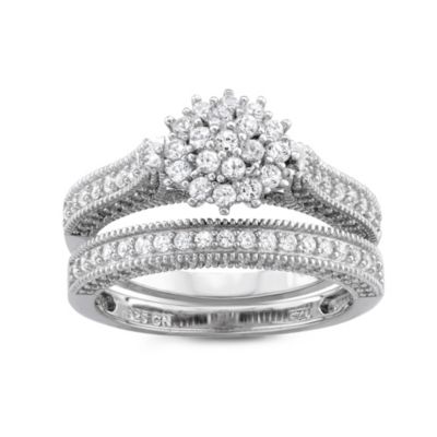Jordan Blue NYC Lab Created Sterling Silver Created White Sapphire 2 Pc Cluster Ring, 7