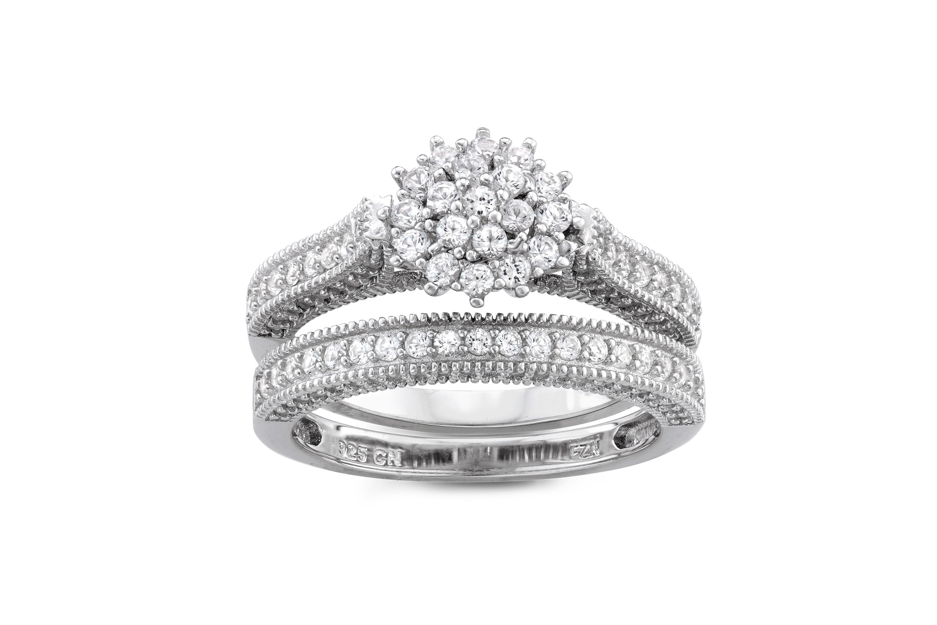 Lab Created Sterling Silver Created White Sapphire 2 Pc Cluster Ring